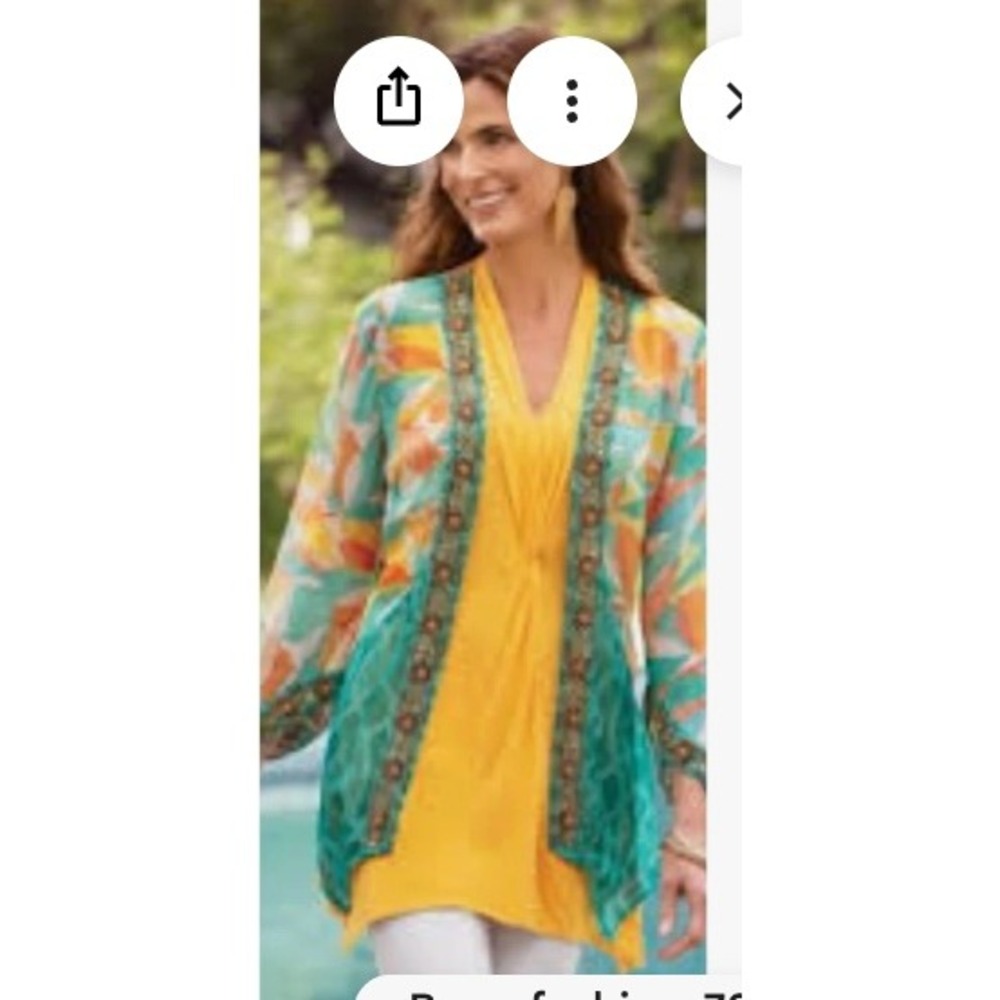 Soft Surroundings sz 2X hippie chic open front embellished kimono duster O